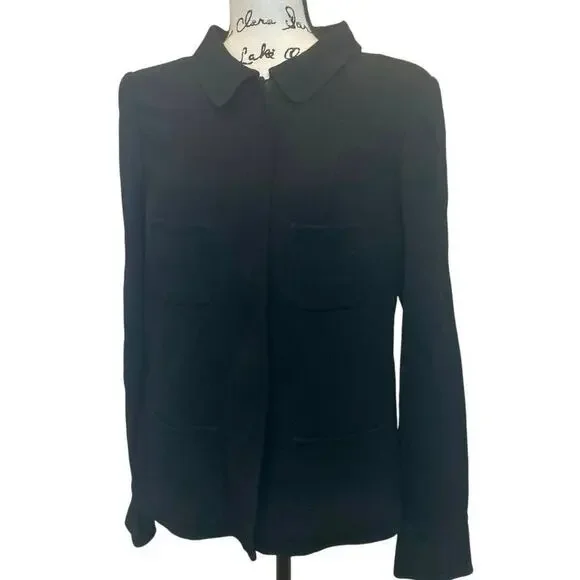 90’s OSCAR DE LA RENTA BLAZER SILK WOOL ZIP UP BLACK SZ 12 TAILORED GOTHCORE